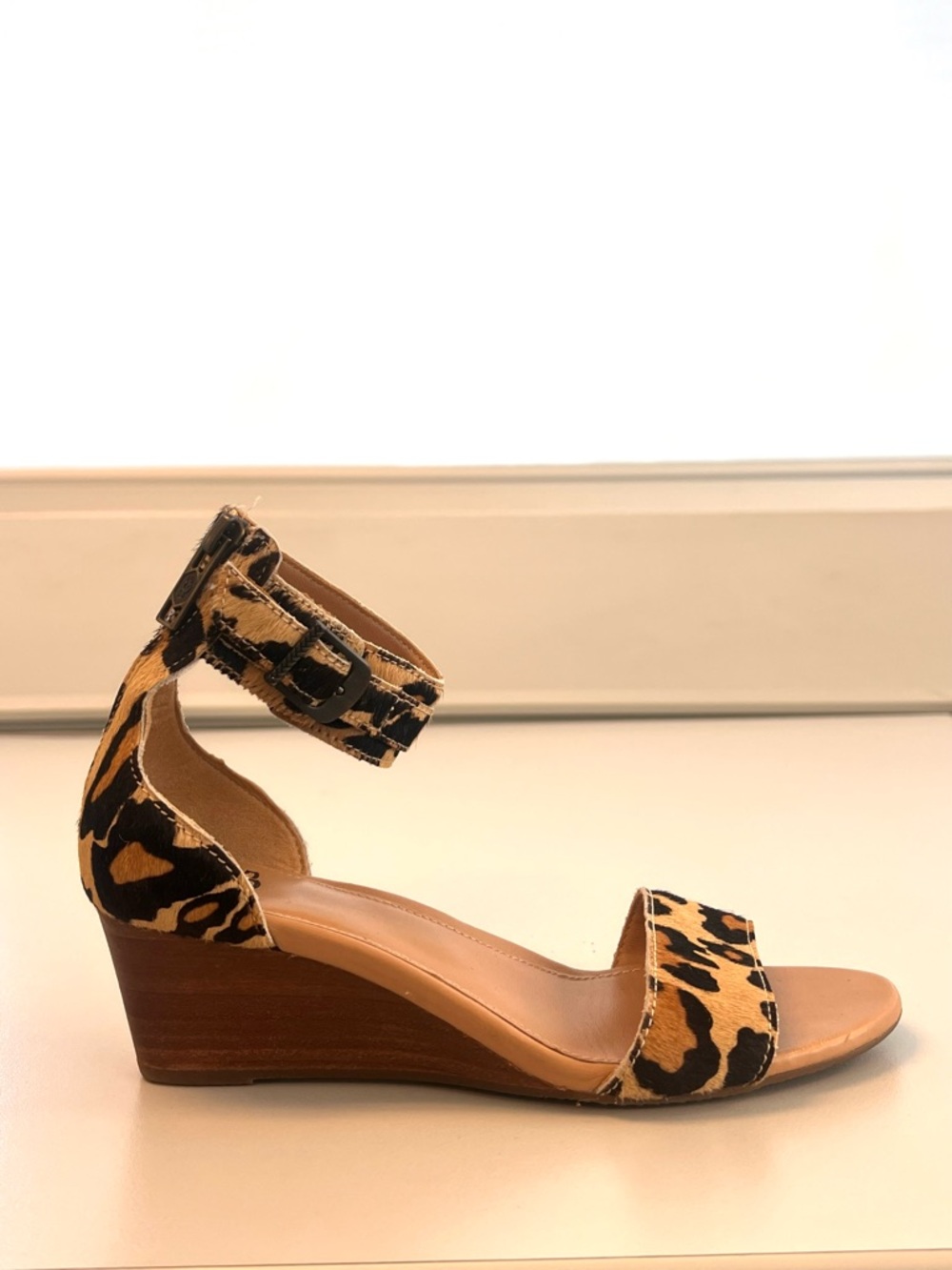 UGG Leopard-Print Ankle-Strap Wedge Sandals in Tan and Black